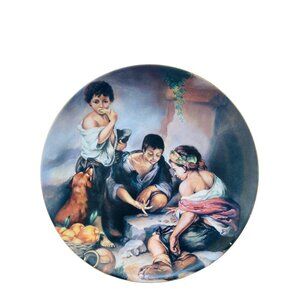 Porcelaine LG Limoges Hand Painted Decorative Plate With Children & Dog Design